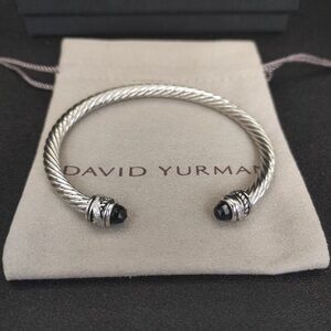 David Yurman Silver Cable Bracelet with Black Onyx Terminals